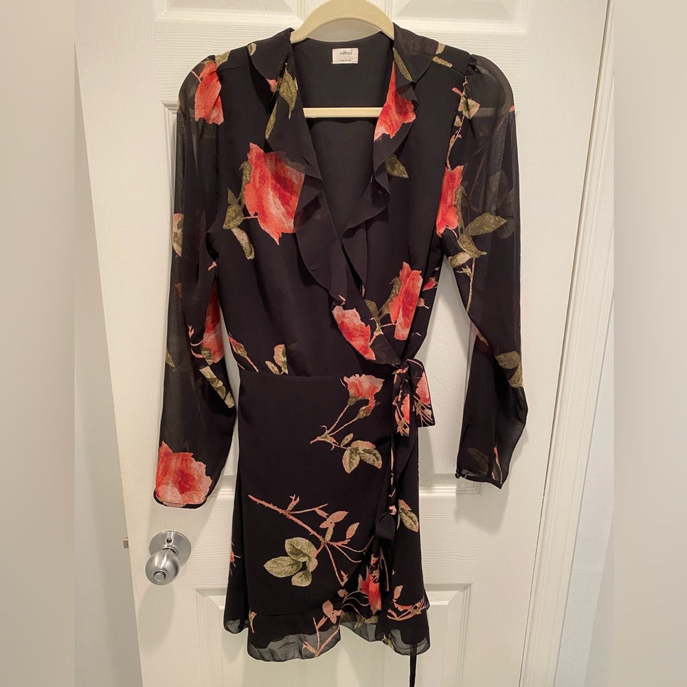 Babaton Black Floral Long Sleeve Dress
